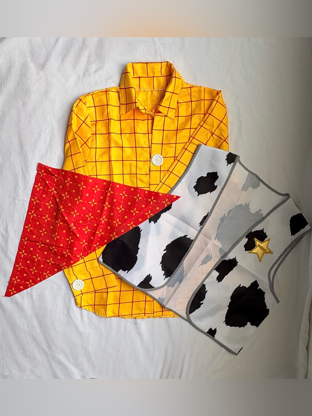 Cowboy Sheriff Costume Set L – Plaid Shirt, Cow Print Vest & Scarf